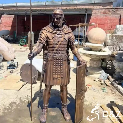 Bronze Roman Soldier Statue with Javelin and Shield Spartan Warrior DZN612-3