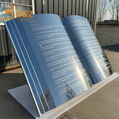Large Metal Open Book Sculpture With Bible And Psalm 35 DZN597-4