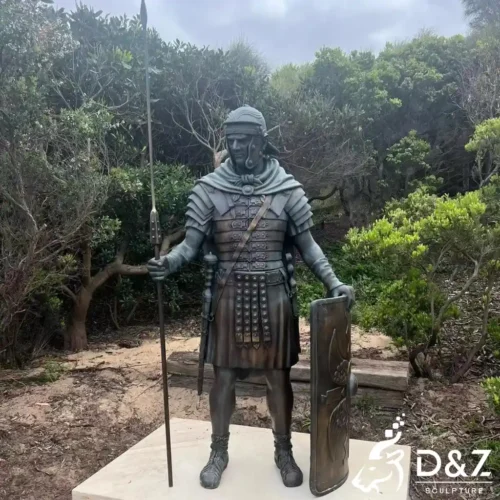 Bronze Roman Soldier Statue with Javelin and Shield Spartan Warrior DZN612-7