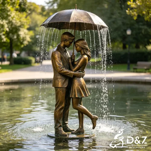 Bronze Dancing Couple Water Fountain With Umbrella Boy And Girl DZN587-1