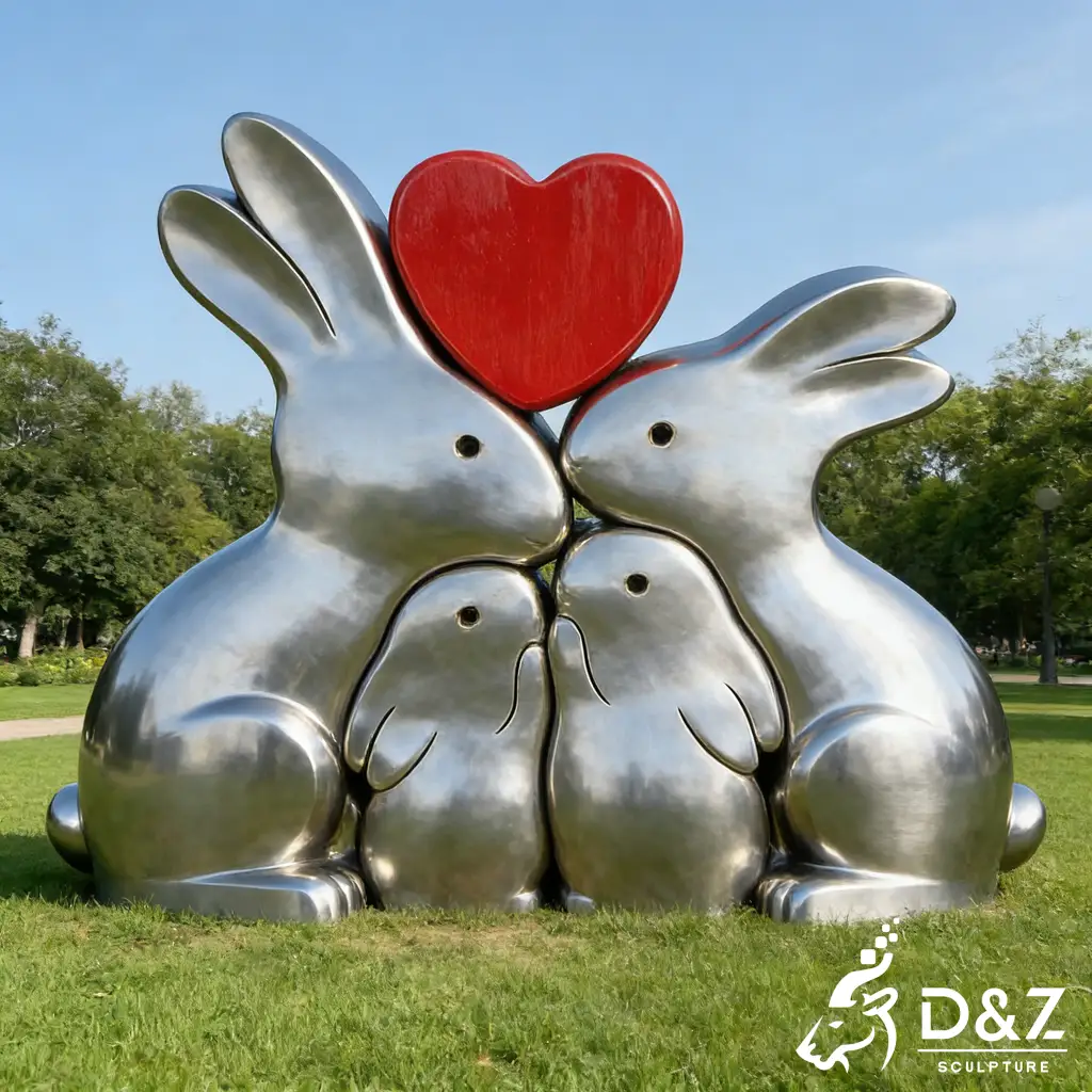 Large Metal Bunny Rabbit Family Sculpture for Garden Decor DZN583-4