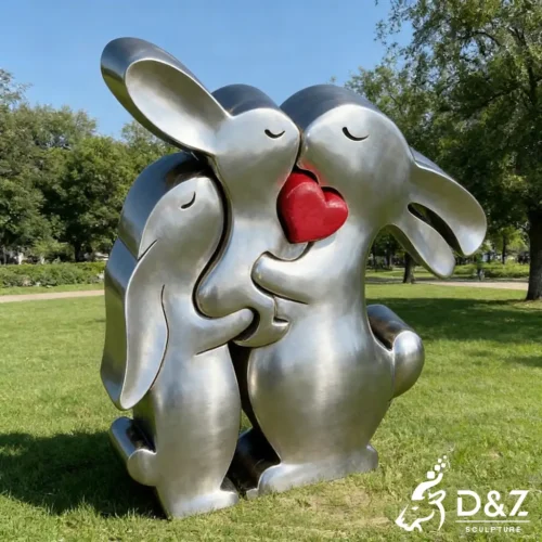 Large Metal Bunny Rabbit Family Sculpture for Garden Decor DZN583-7