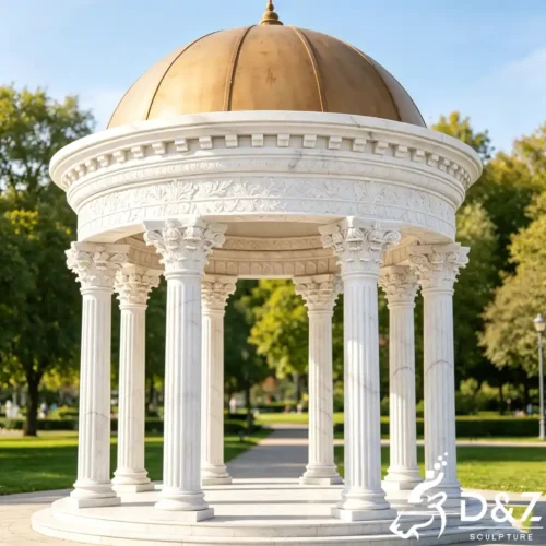 White Marble Corinthian Roman Column Gazebo with Gold Dome DZN626-6