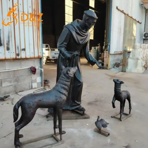 St Francis Garden Statue With Dog Bronze Animal Set DZN614-5