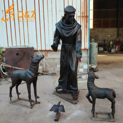 St Francis Garden Statue With Dog Bronze Animal Set DZN614-7