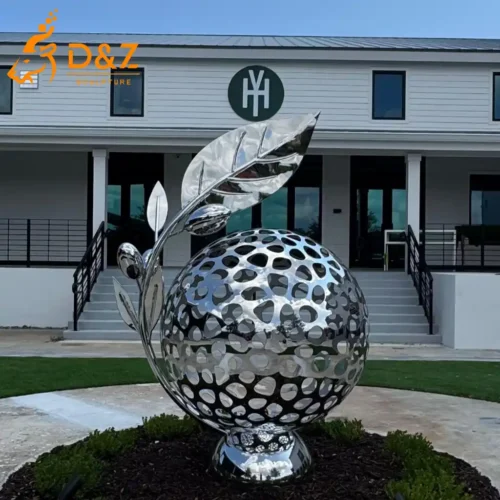 Metal Sphere Garden Sculpture With Leaf for Outdoor Decor DZN625-5