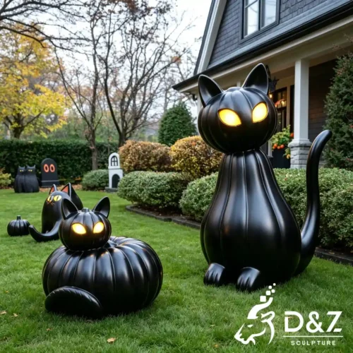 Custom Large Funny Halloween Black Cat Sculpture for Yard DZN604-7