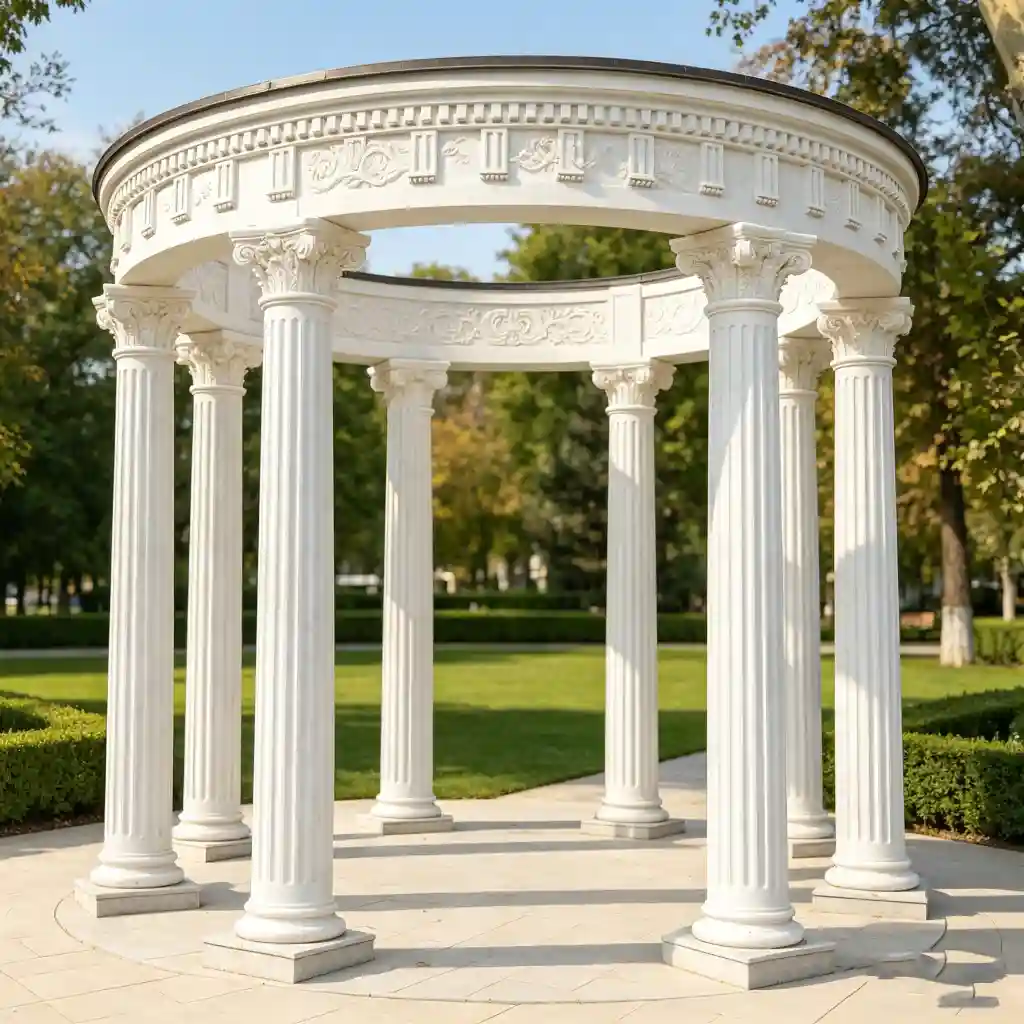 White Marble Column European Style Round Gazebo with Seating DZN633-4