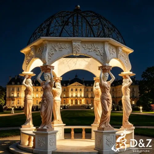 Luxury Caryatid Octagonal Gazebo with Iron Dome Pavilion DZN630-1