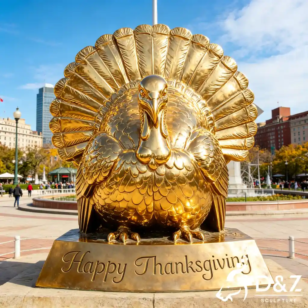 Large Gold Metal Turkey Sculpture Thanksgiving Public Art DZN607-1