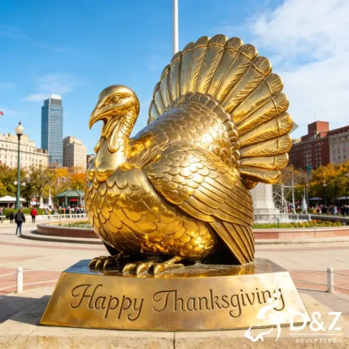 Large Gold Metal Turkey Sculpture Thanksgiving Public Art DZN607-2