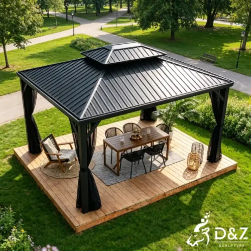 Outdoor Modern Black Aluminum Gazebo Metal Pavilion Canopy DZN643-1