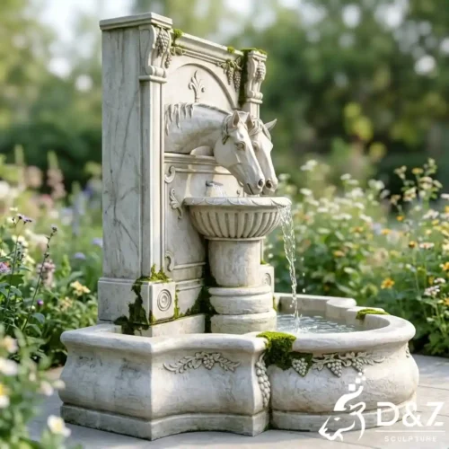 Marble Horse Head Drinking Fountain Wall Water Feature DZN634-1