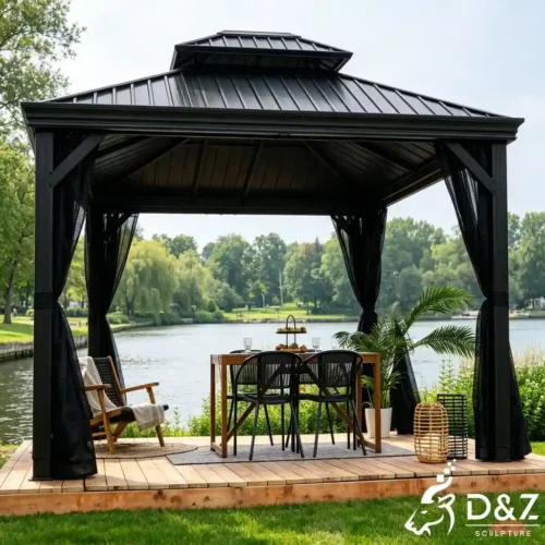 Outdoor Modern Black Aluminum Gazebo Metal Pavilion Canopy DZN643-8