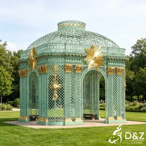 Ornamental Wrought Iron Gazebo Decorative Green Metal Arbor DZN644-1