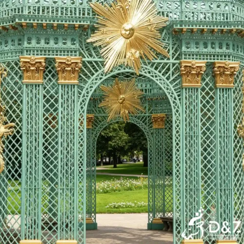 Ornamental Wrought Iron Gazebo Decorative Green Metal Arbor DZN644-2