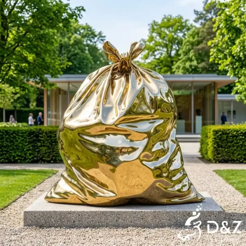 Golden Trash Bag Sculpture Mirror Stainless Steel Pop Art DZN650-2
