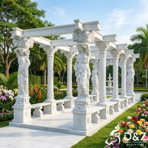 Luxury Marble Caryatid Pergola-style Gazebo Pavilion DZN636