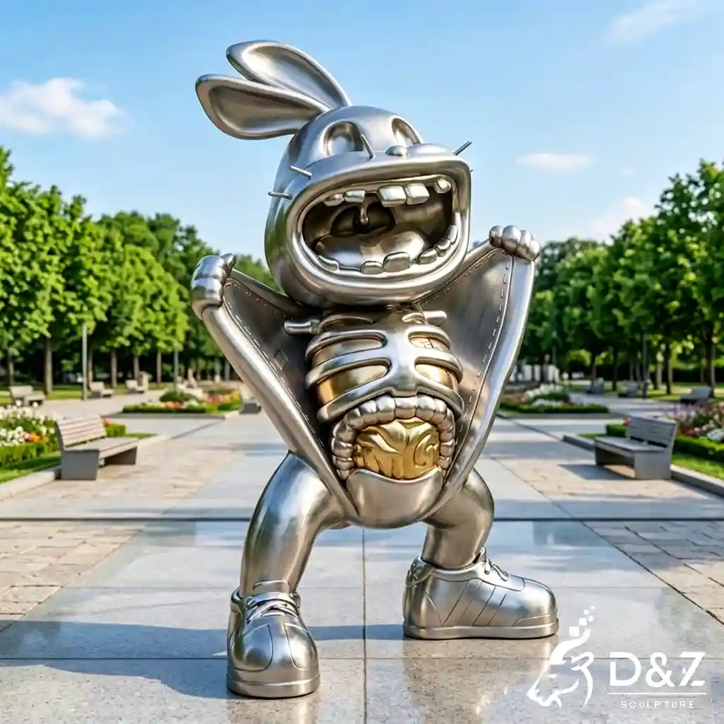 Modern Silver Stainless Steel Rabbit Sculpture Cartoon Art DZN660-8 Modern Silver Stainless Steel Rabbit Sculpture Cartoon Art DZN660-8