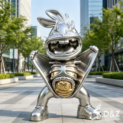 Modern Silver Stainless Steel Rabbit Sculpture Cartoon Art DZN660-1