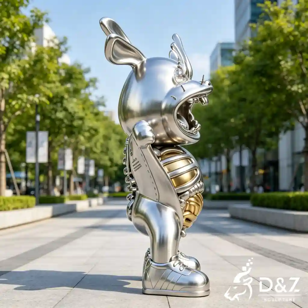 Modern Silver Stainless Steel Rabbit Sculpture Cartoon Art DZN660-2 Modern Silver Stainless Steel Rabbit Sculpture Cartoon Art DZN660-2