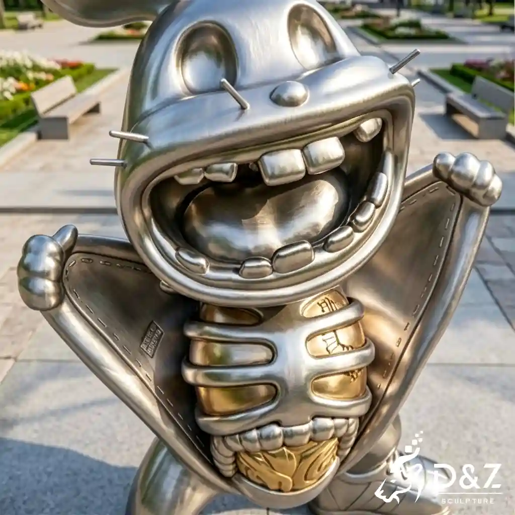 Modern Silver Stainless Steel Rabbit Sculpture Cartoon Art DZN660-3 Modern Silver Stainless Steel Rabbit Sculpture Cartoon Art DZN660-3