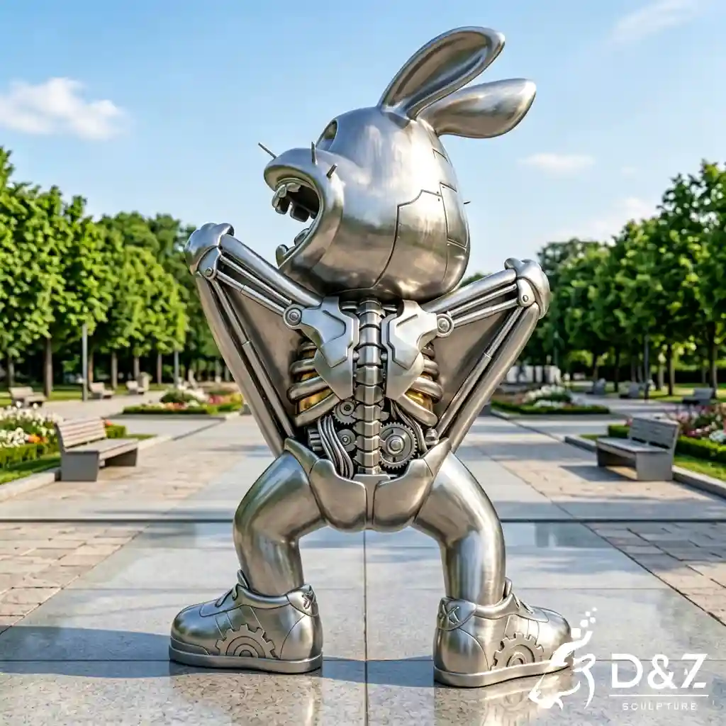 Modern Silver Stainless Steel Rabbit Sculpture Cartoon Art DZN660-5 Modern Silver Stainless Steel Rabbit Sculpture Cartoon Art DZN660-5