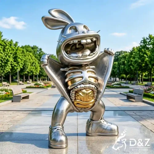 Modern Silver Stainless Steel Rabbit Sculpture Cartoon Art DZN660-7 Modern Silver Stainless Steel Rabbit Sculpture Cartoon Art DZN660-7