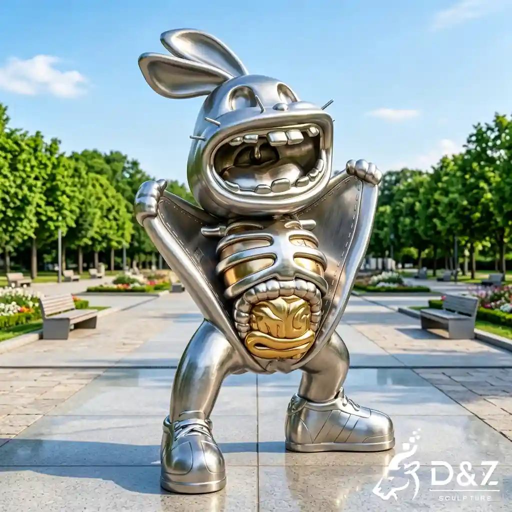 Modern Silver Stainless Steel Rabbit Sculpture Cartoon Art DZN660-7