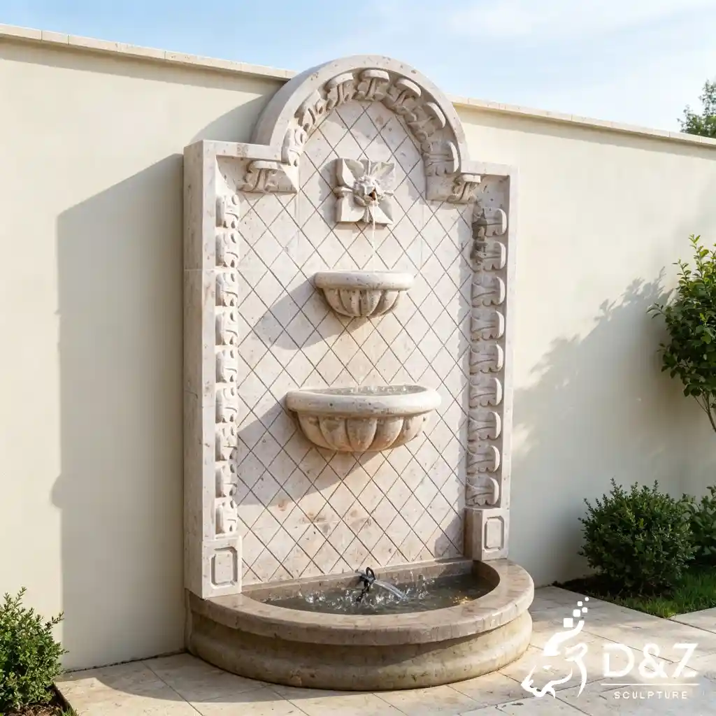 European Baroque White Marble Wall Fountain for Garden Decor DZN668-3 European Baroque White Marble Wall Fountain for Garden Decor DZN668-3