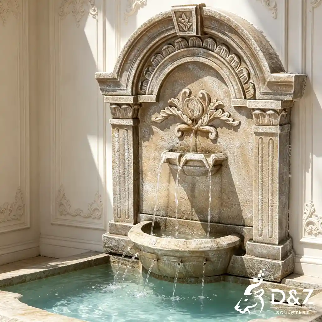 European Baroque White Marble Wall Fountain for Garden Decor DZN668-5 European Baroque White Marble Wall Fountain for Garden Decor DZN668-5
