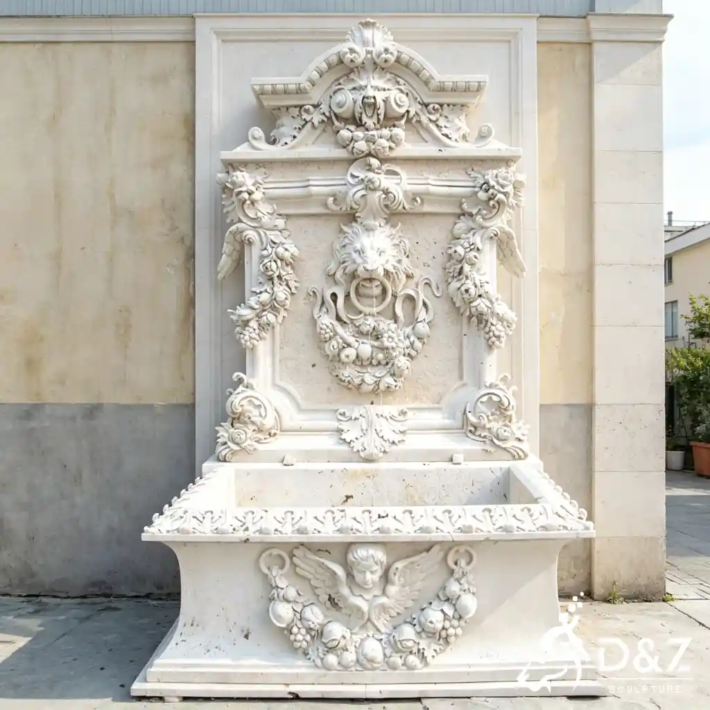 European Baroque White Marble Wall Fountain for Garden Decor DZN668-7 European Baroque White Marble Wall Fountain for Garden Decor DZN668-7