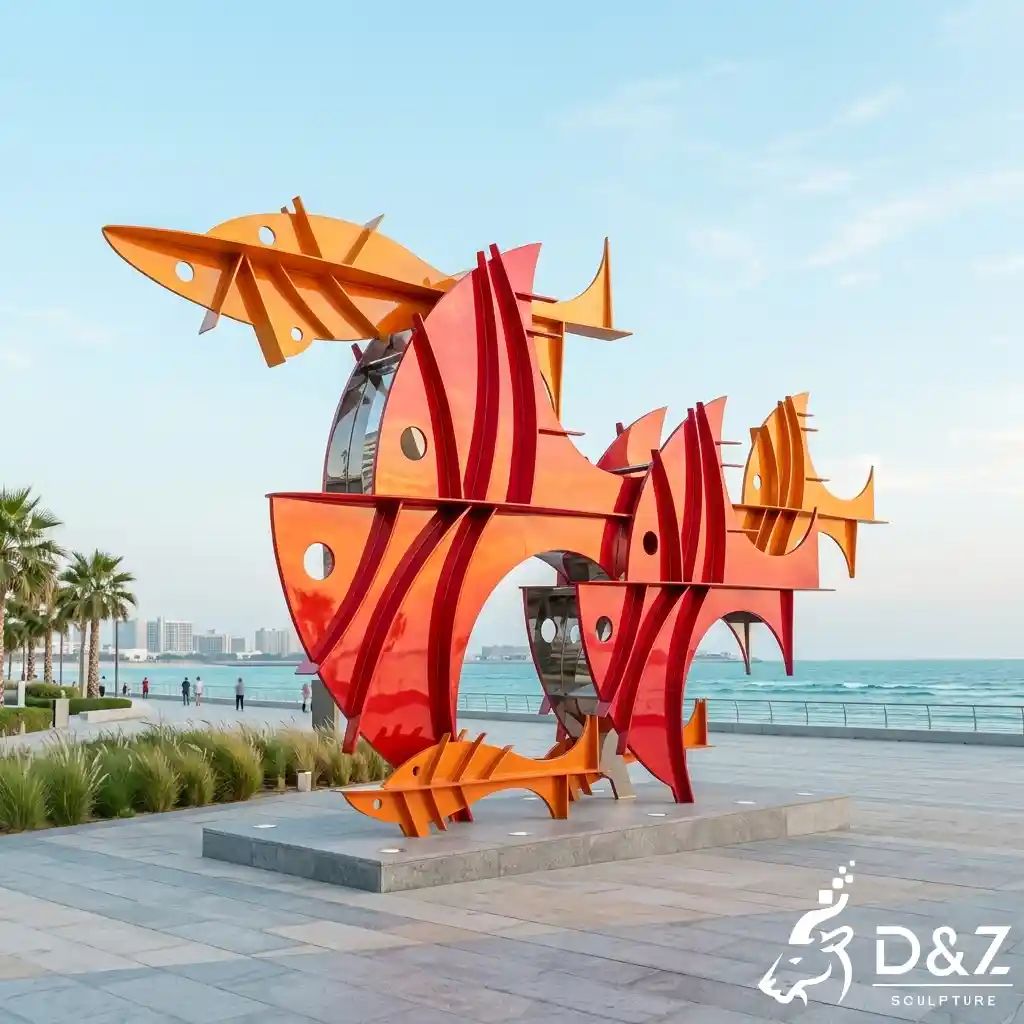 Large Abstract Fish Sculpture Metal Fish School for Outdoor DZN669-2 Large Abstract Fish Sculpture Metal Fish School for Outdoor DZN669-2