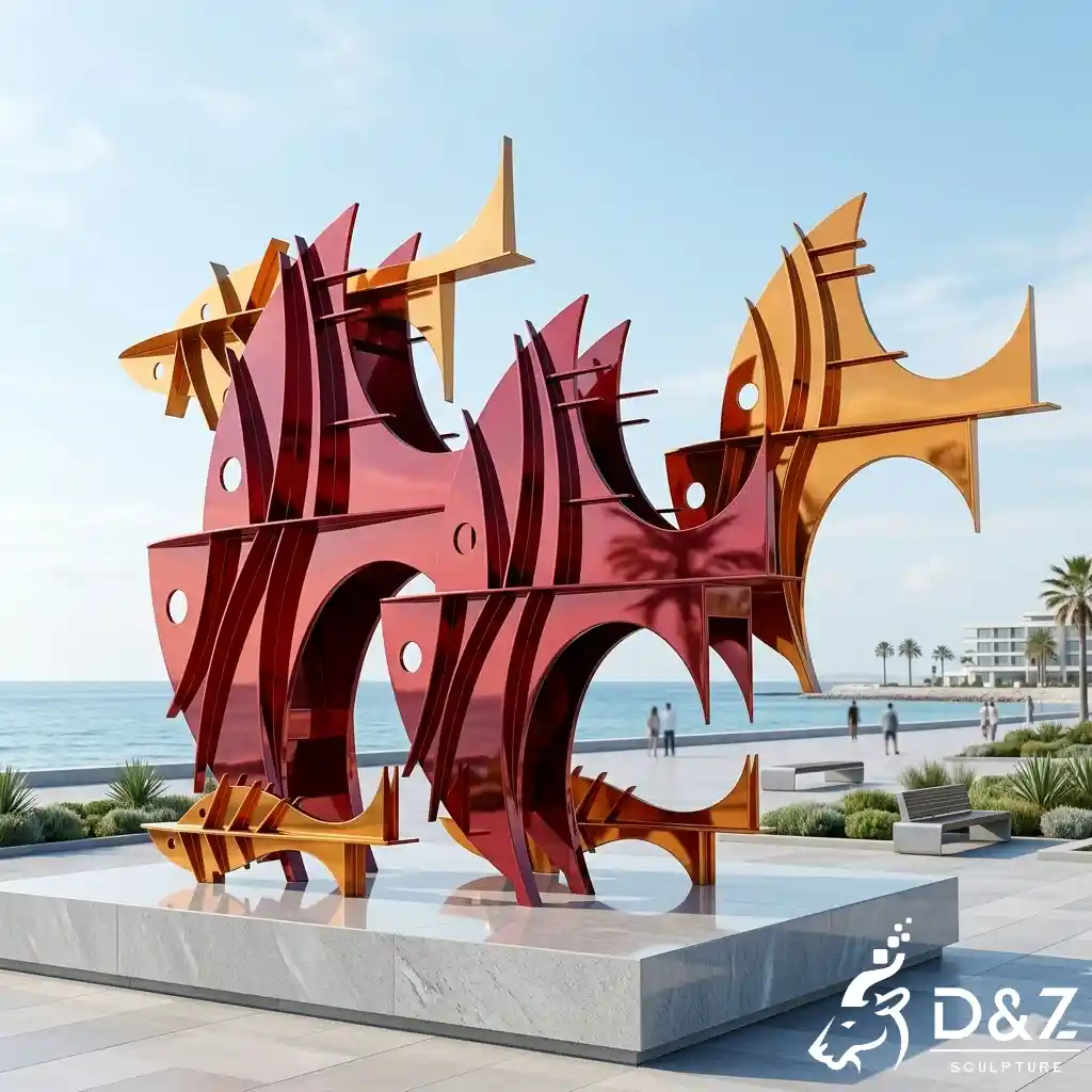 Large Abstract Fish Sculpture Metal Fish School for Outdoor DZN669-3 Large Abstract Fish Sculpture Metal Fish School for Outdoor DZN669-3