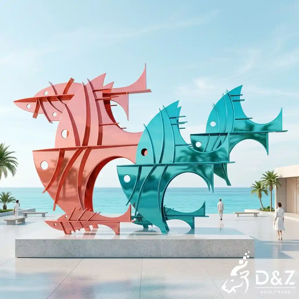 Large Abstract Fish Sculpture Metal Fish School for Outdoor DZN669-4 Large Abstract Fish Sculpture Metal Fish School for Outdoor DZN669-4