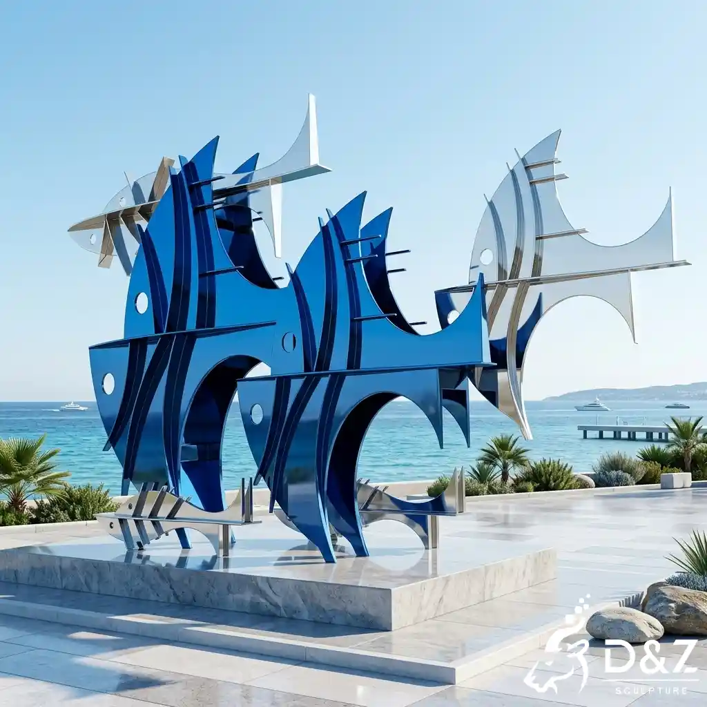Large Abstract Fish Sculpture Metal Fish School for Outdoor DZN669-5 Large Abstract Fish Sculpture Metal Fish School for Outdoor DZN669-5