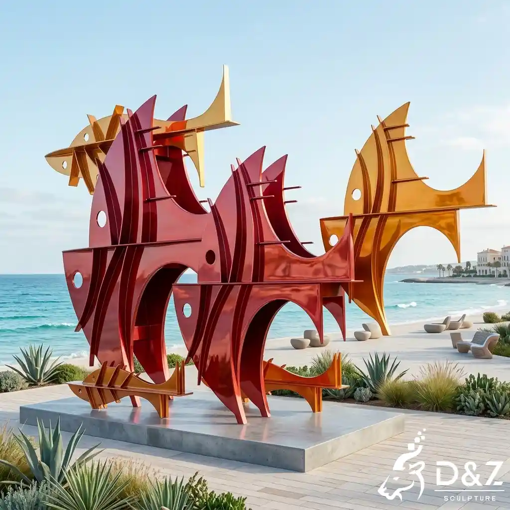 Large Abstract Fish Sculpture Metal Fish School for Outdoor DZN669-6 Large Abstract Fish Sculpture Metal Fish School for Outdoor DZN669-6
