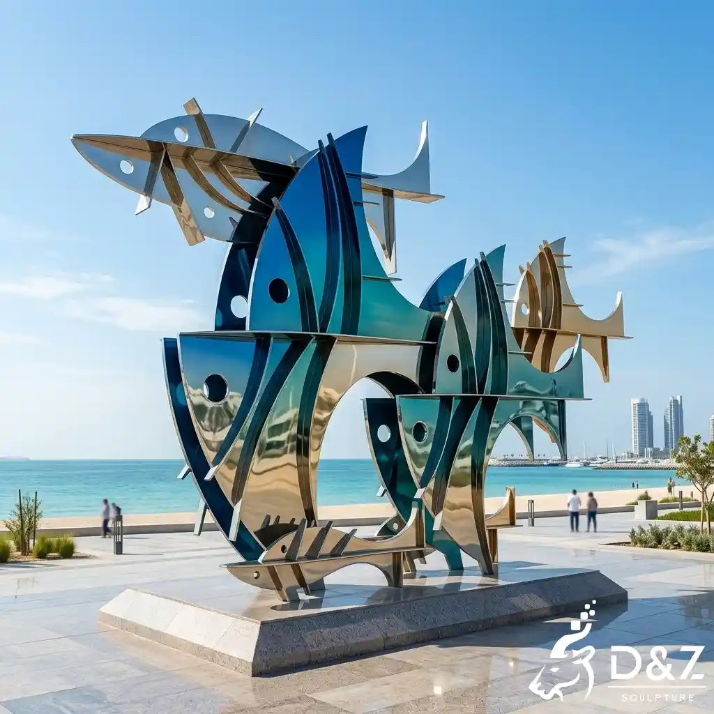 Large Abstract Fish Sculpture Metal Fish School for Outdoor DZN669-7 Large Abstract Fish Sculpture Metal Fish School for Outdoor DZN669-7