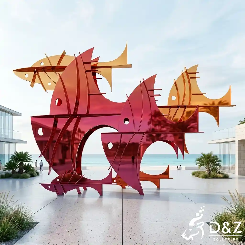 Large Abstract Fish Sculpture Metal Fish School for Outdoor DZN669-8 Large Abstract Fish Sculpture Metal Fish School for Outdoor DZN669-8