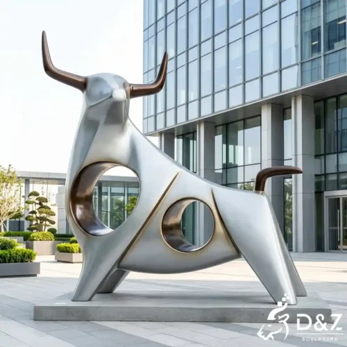 Abstract Bull Sculpture Modern Geometric Metal Outdoor Art DZN671-1