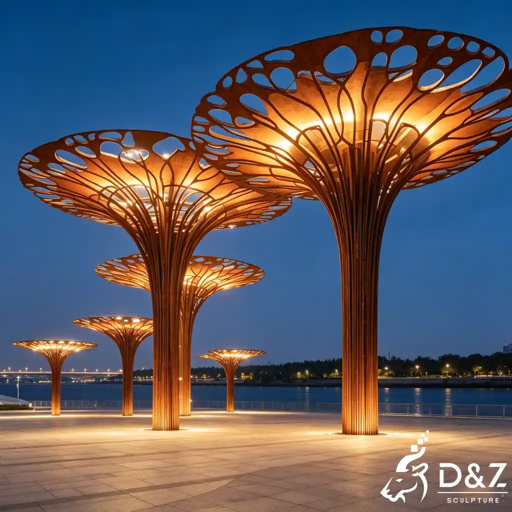 Large Lighted Corten Steel Tree Sculpture Arbor Canopy DZN655-1 Large Lighted Corten Steel Tree Sculpture Arbor Canopy DZN655-1