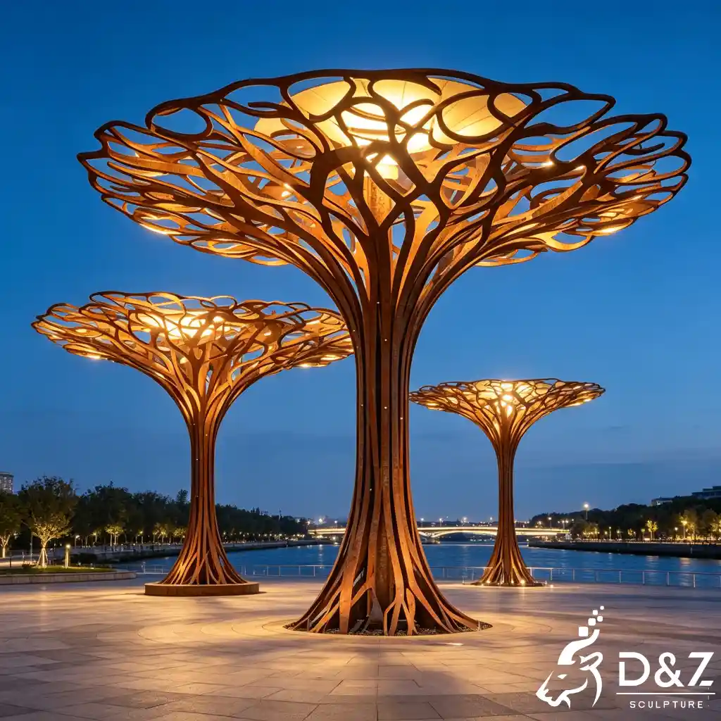 Large Lighted Corten Steel Tree Sculpture Arbor Canopy DZN655-2 Large Lighted Corten Steel Tree Sculpture Arbor Canopy DZN655-2