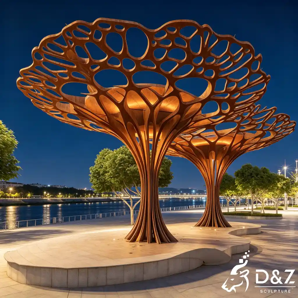 Large Lighted Corten Steel Tree Sculpture Arbor Canopy DZN655-3 Large Lighted Corten Steel Tree Sculpture Arbor Canopy DZN655-3