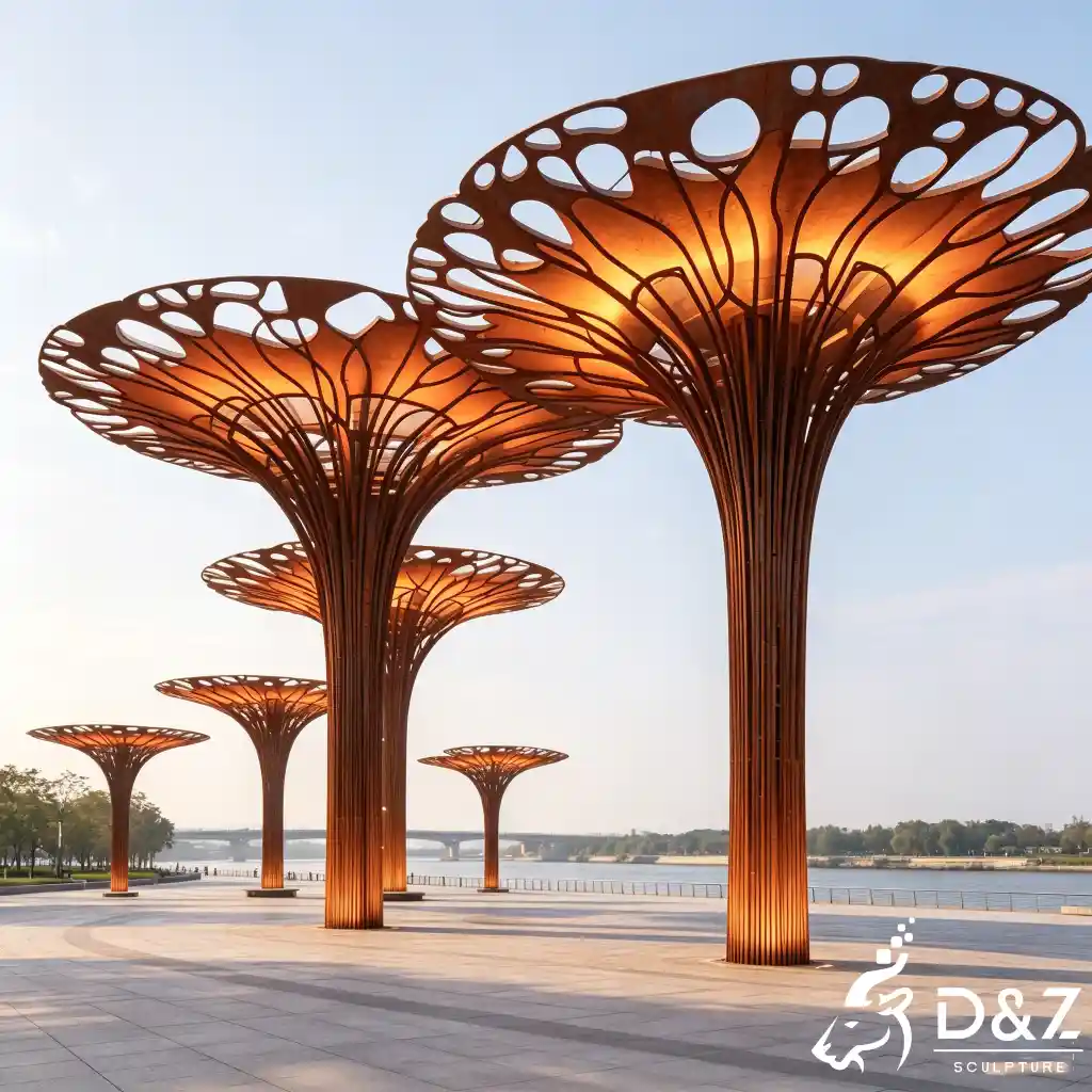Large Lighted Corten Steel Tree Sculpture Arbor Canopy DZN655-4 Large Lighted Corten Steel Tree Sculpture Arbor Canopy DZN655-4