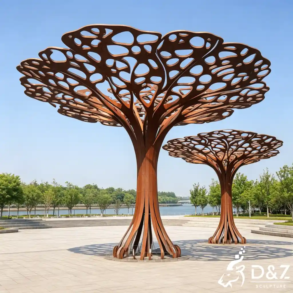 Large Lighted Corten Steel Tree Sculpture Arbor Canopy DZN655-5 Large Lighted Corten Steel Tree Sculpture Arbor Canopy DZN655-5