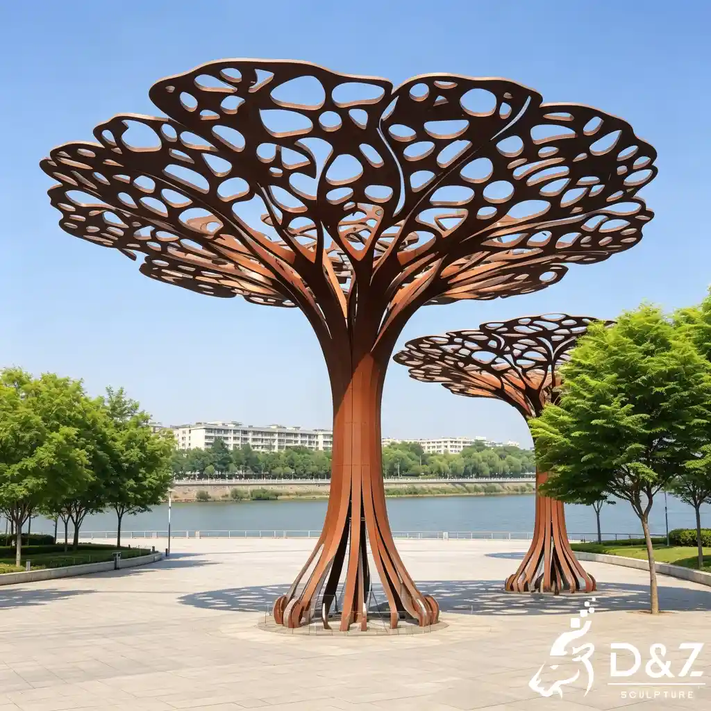Large Lighted Corten Steel Tree Sculpture Arbor Canopy DZN655-6 Large Lighted Corten Steel Tree Sculpture Arbor Canopy DZN655-6