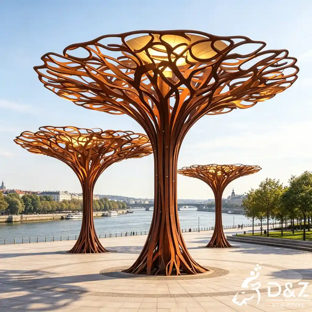 Large Lighted Corten Steel Tree Sculpture Arbor Canopy DZN655-7 Large Lighted Corten Steel Tree Sculpture Arbor Canopy DZN655-7