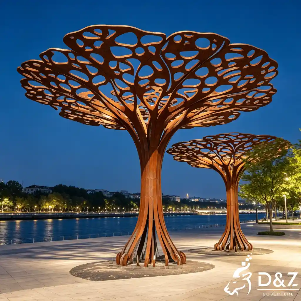 Large Lighted Corten Steel Tree Sculpture Arbor Canopy DZN655-8 Large Lighted Corten Steel Tree Sculpture Arbor Canopy DZN655-8