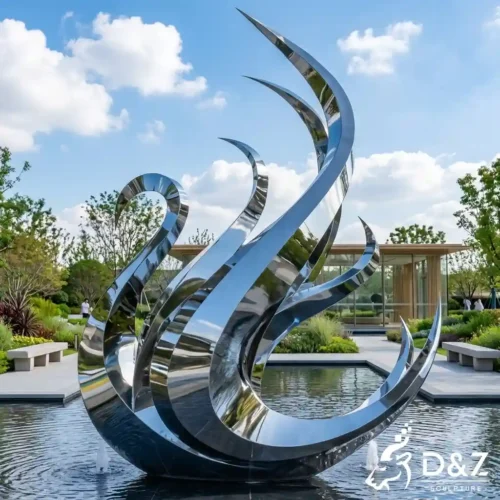 Abstract Swan Sculpture | Modern Metal Garden Water Feature DZN675-8