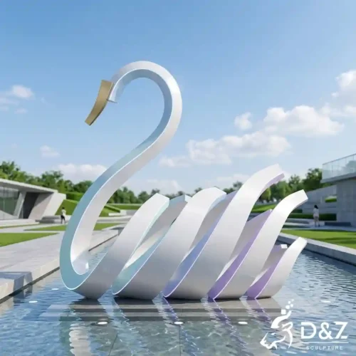 Abstract Swan Sculpture | Modern Metal Garden Water Feature DZN675-1